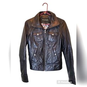 Guess Los Angeles Small soft leather black coat